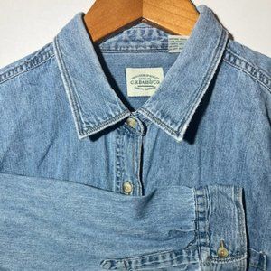 Women's G.H  Bass Blue Jean Shacket Jean Long Sleeve Button Up Jacket Sz L